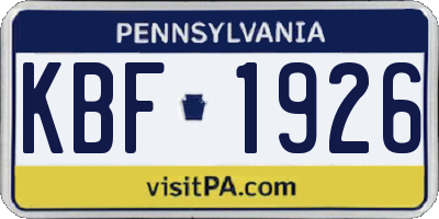 PA license plate KBF1926