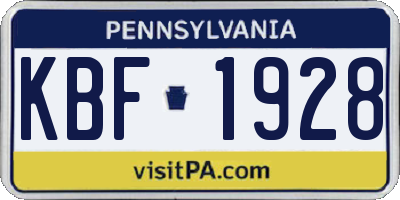 PA license plate KBF1928