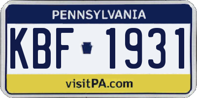PA license plate KBF1931