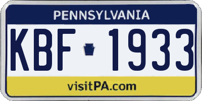 PA license plate KBF1933