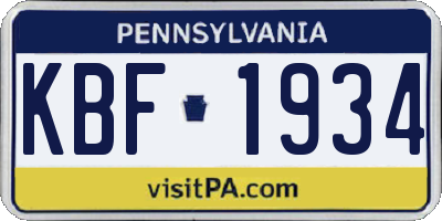 PA license plate KBF1934