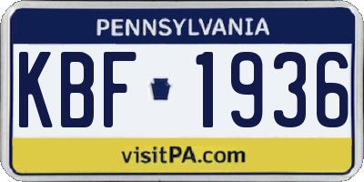 PA license plate KBF1936