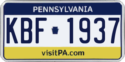 PA license plate KBF1937
