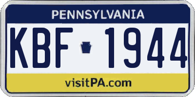 PA license plate KBF1944