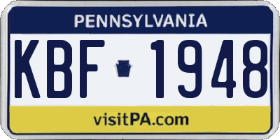 PA license plate KBF1948