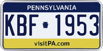 PA license plate KBF1953
