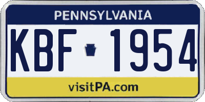 PA license plate KBF1954