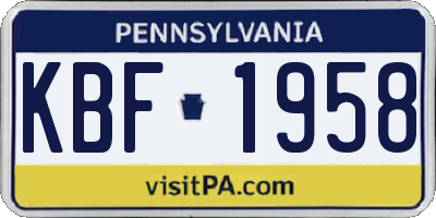 PA license plate KBF1958