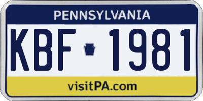PA license plate KBF1981