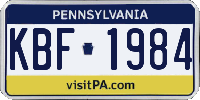PA license plate KBF1984