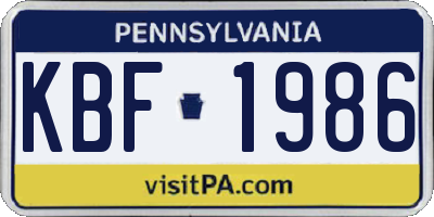 PA license plate KBF1986