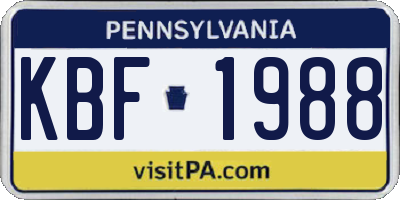 PA license plate KBF1988