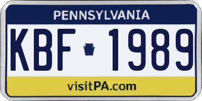 PA license plate KBF1989