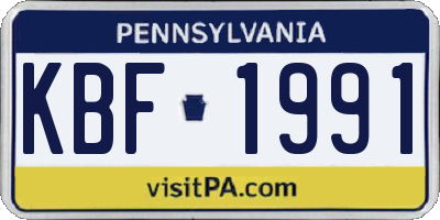 PA license plate KBF1991