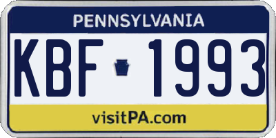 PA license plate KBF1993
