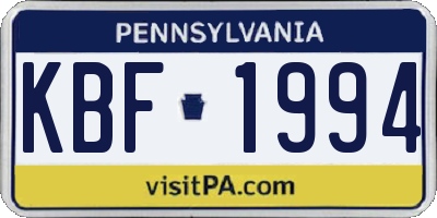 PA license plate KBF1994