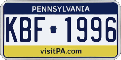 PA license plate KBF1996