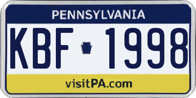 PA license plate KBF1998