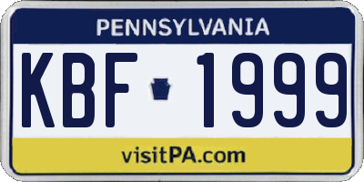 PA license plate KBF1999