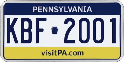 PA license plate KBF2001