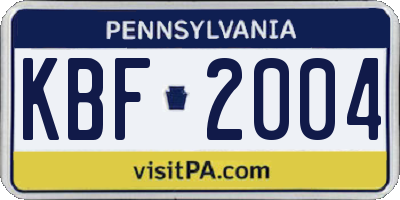 PA license plate KBF2004