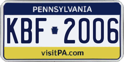 PA license plate KBF2006
