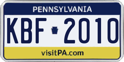 PA license plate KBF2010