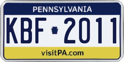 PA license plate KBF2011