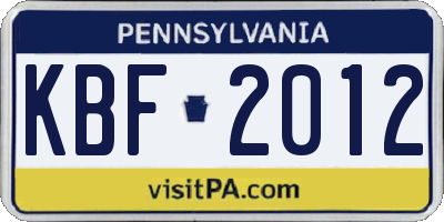 PA license plate KBF2012