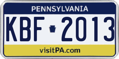 PA license plate KBF2013