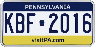 PA license plate KBF2016