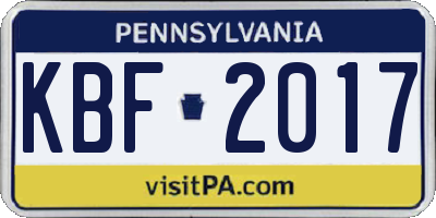 PA license plate KBF2017