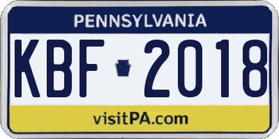 PA license plate KBF2018