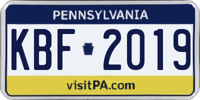 PA license plate KBF2019