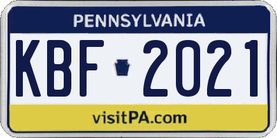PA license plate KBF2021