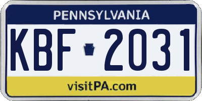 PA license plate KBF2031
