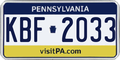 PA license plate KBF2033
