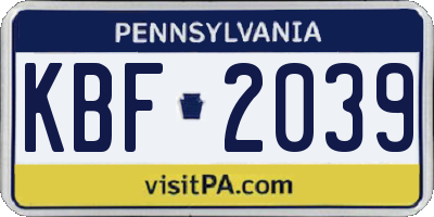 PA license plate KBF2039