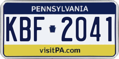 PA license plate KBF2041