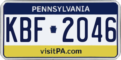 PA license plate KBF2046