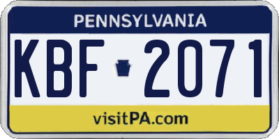 PA license plate KBF2071