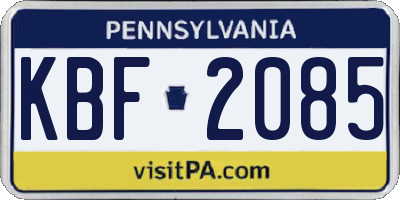 PA license plate KBF2085