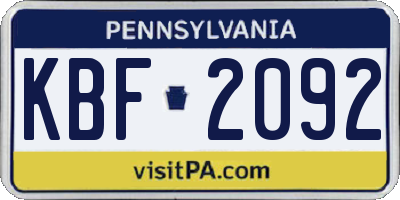PA license plate KBF2092