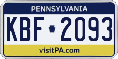 PA license plate KBF2093