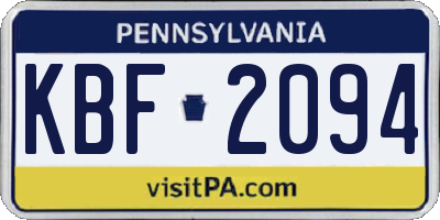 PA license plate KBF2094