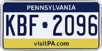 PA license plate KBF2096