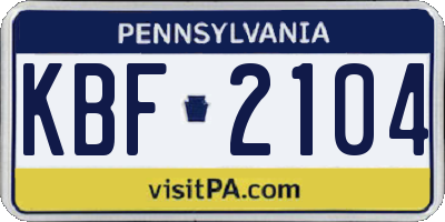 PA license plate KBF2104