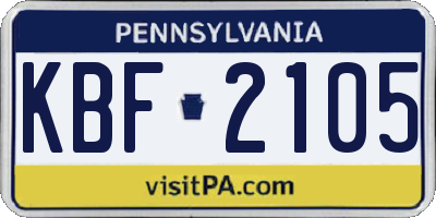PA license plate KBF2105