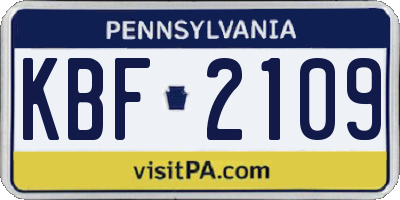 PA license plate KBF2109