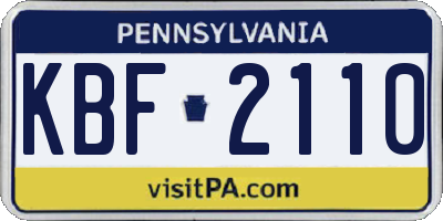 PA license plate KBF2110